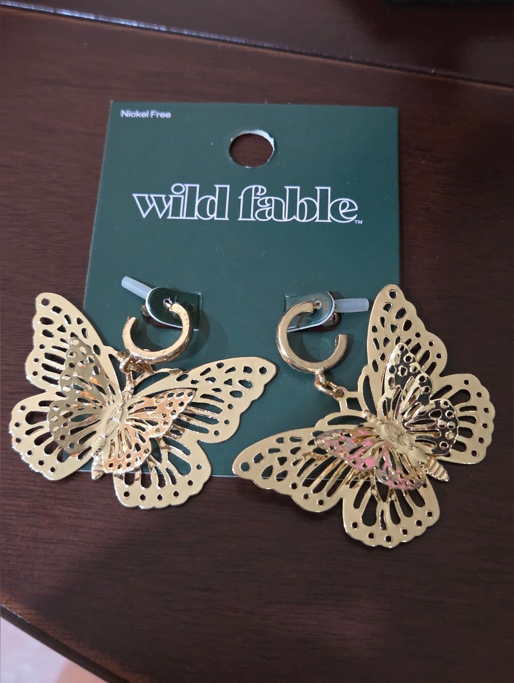 Wild Fable Yellow Gold Tone Filigree Butterfly Hoop Drop Earrings NEW